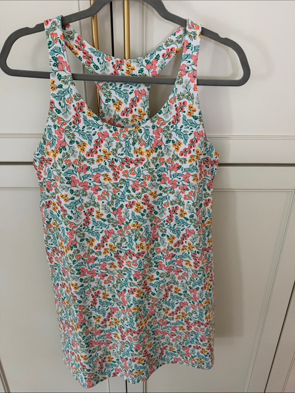 Women’s athletic Floral Tank Dress - White with Pink & Green size medium